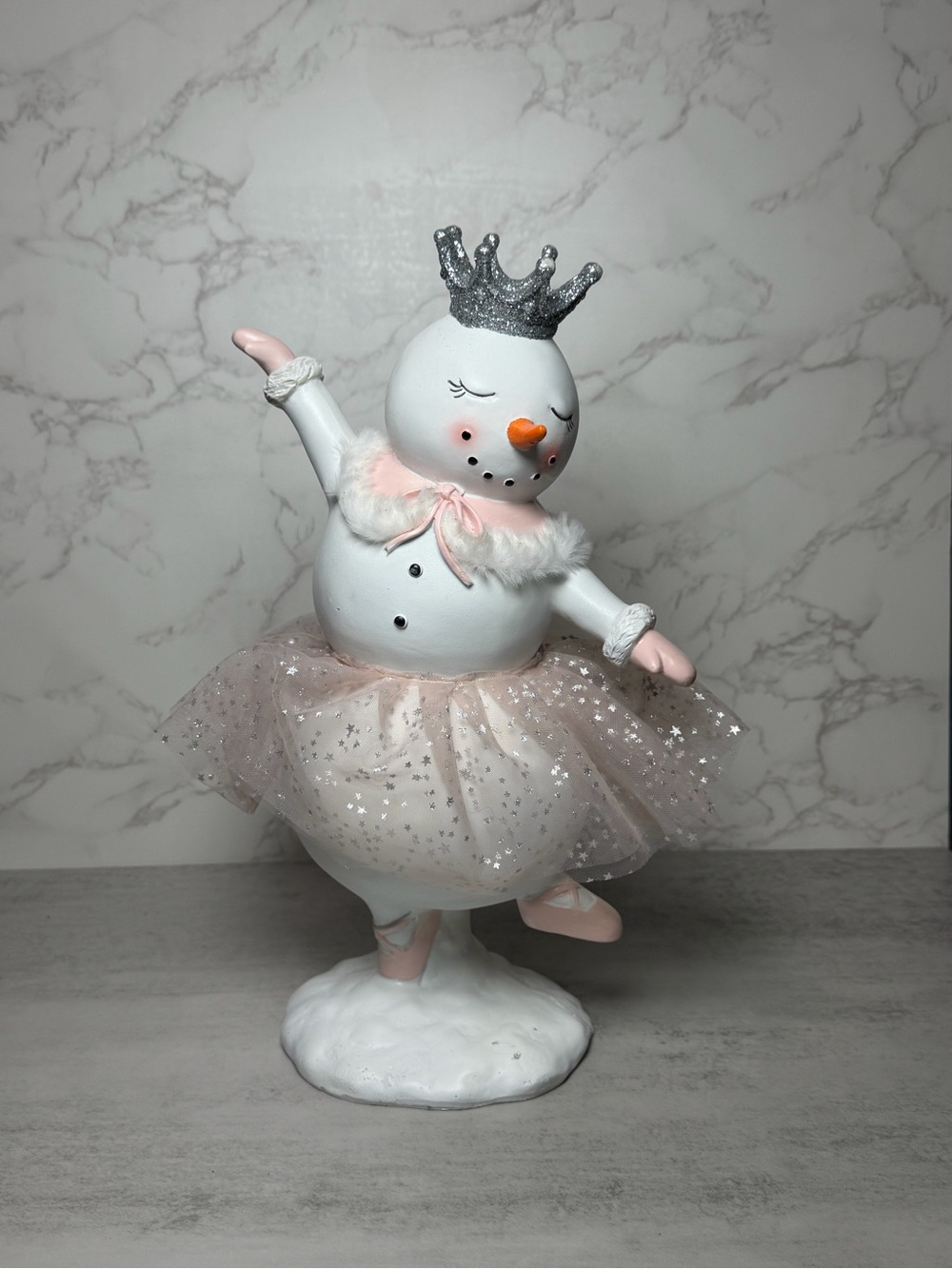Whimsical Pink Snowman Ballerina Figurine - Home Accents